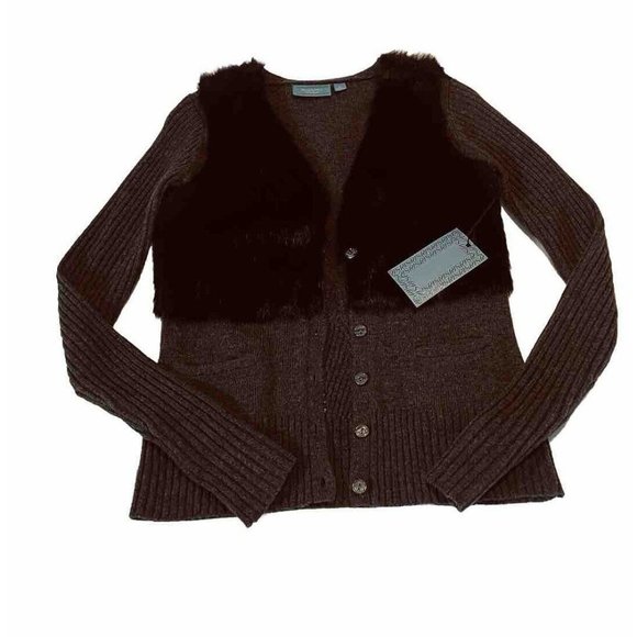 Simply Vera Vera Wang dark gray size XS cardigan sweater Plush Faux Fur - Picture 10 of 10